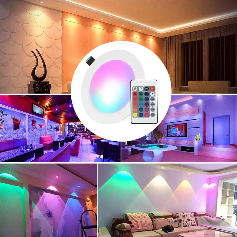Modern white dimmable rgb led downlight with color-changing rgb functionality and matching remote control by decorbites