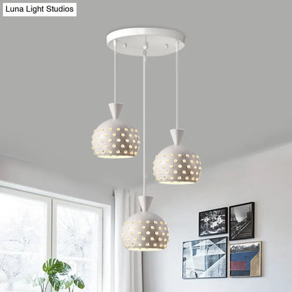 Modern White Domed Restaurant Ceiling Lamp with Crystal Bead Design - 3 Light Pendant