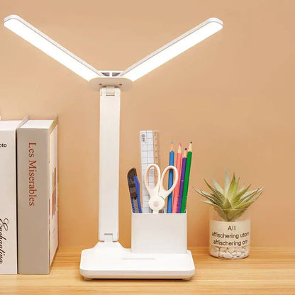 Modern white dual arm led desk lamp with integrated pen holder ideal for bedroom decorbites led desk lamp use