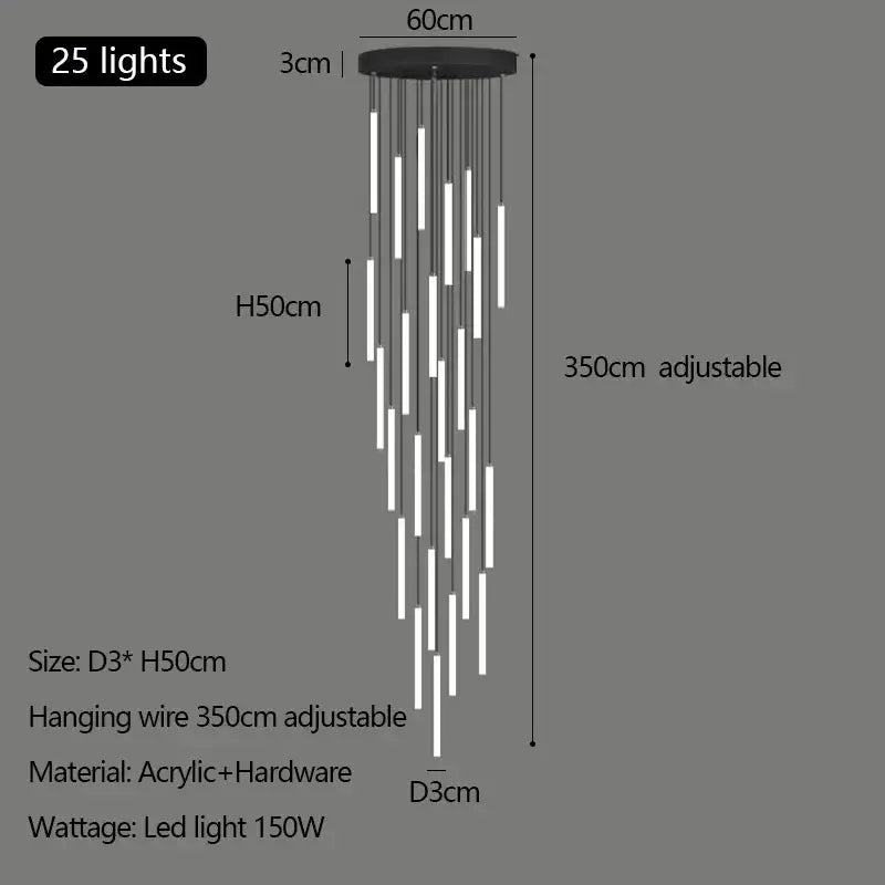 Modern black and white acrylic pendant light with 25 led lights for decorbites duplex loft stairway chandelier lighting