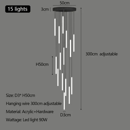 Modern black and white acrylic pendant light with 15 led bulbs for decorbites duplex loft led chandelier stairway lighting