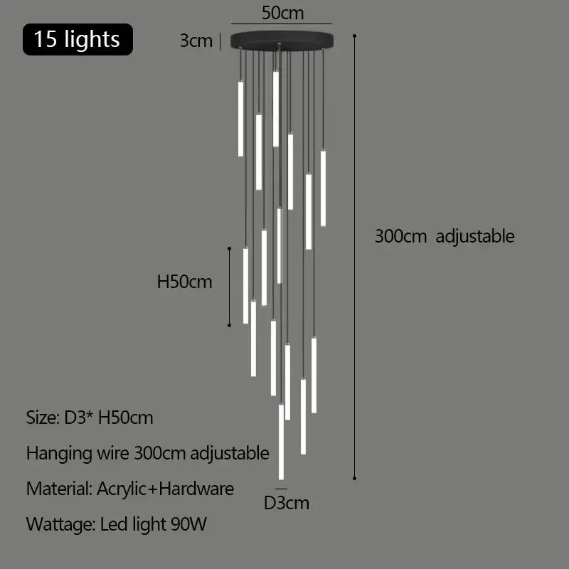 Modern black and white acrylic pendant light with 15 led bulbs for decorbites duplex loft led chandelier stairway lighting