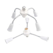 Modern white e27 socket splitter with flexible metallic arms and plastic light sockets for living room lighting use