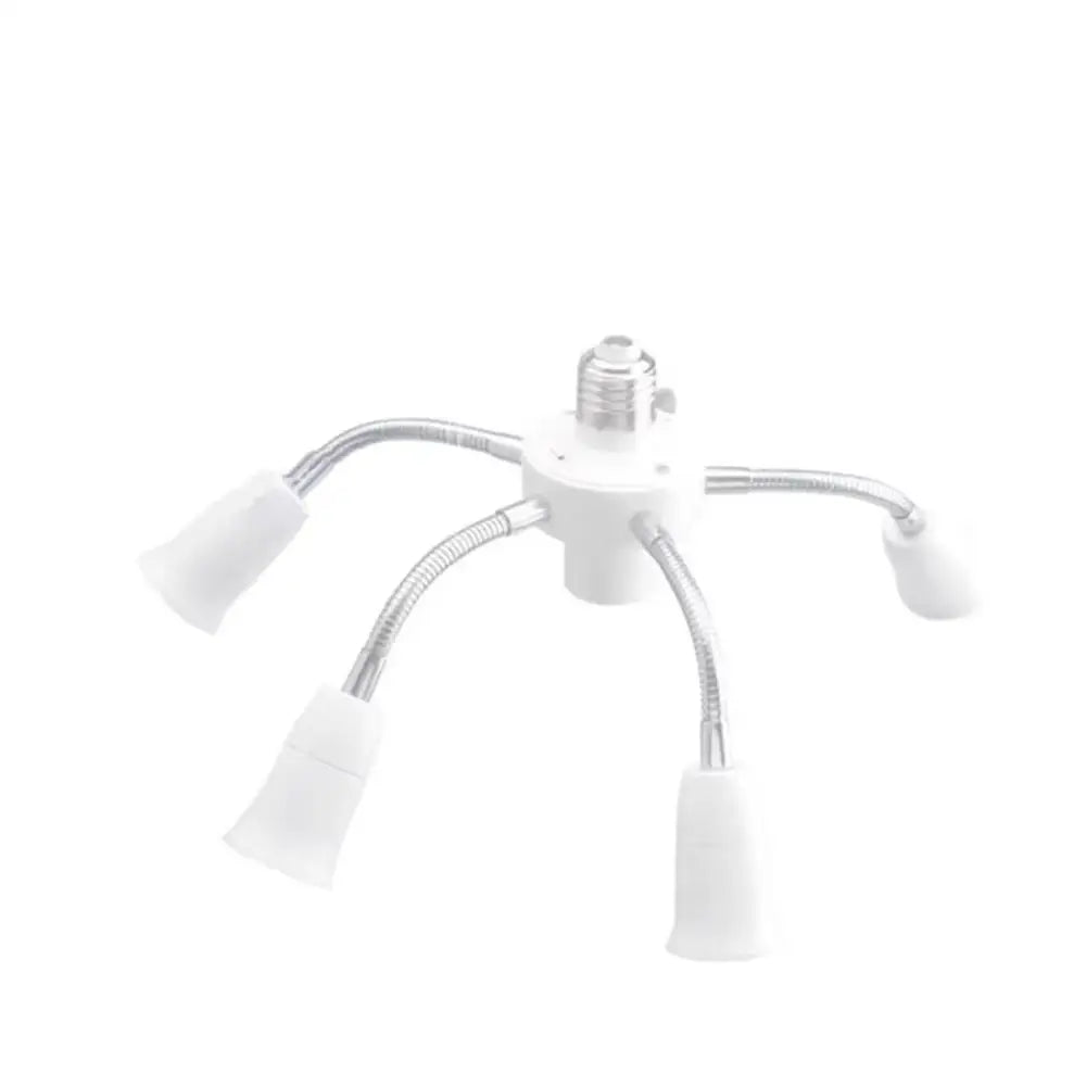 Modern white e27 socket splitter with flexible metallic gooseneck arms and translucent plastic light sockets for living room