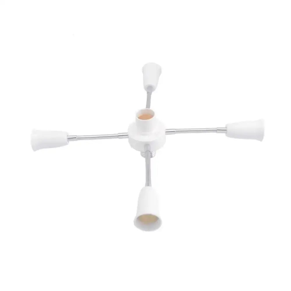 Modern white e27 socket splitter with four flexible ceramic lamp holders and metallic rods for living room lighting