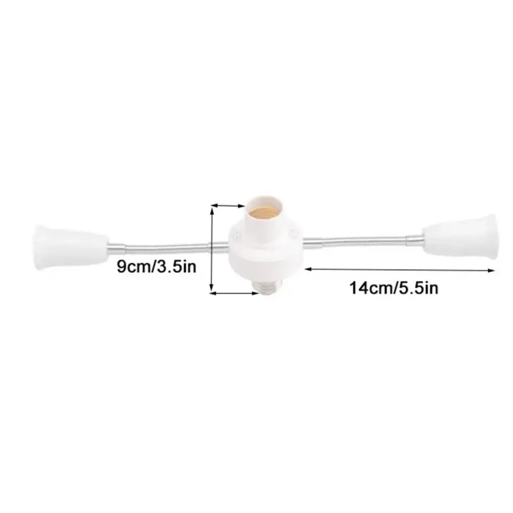Modern white e27 socket splitter with flexible adjustable metal arms and plastic lamp socket extender for living room use
