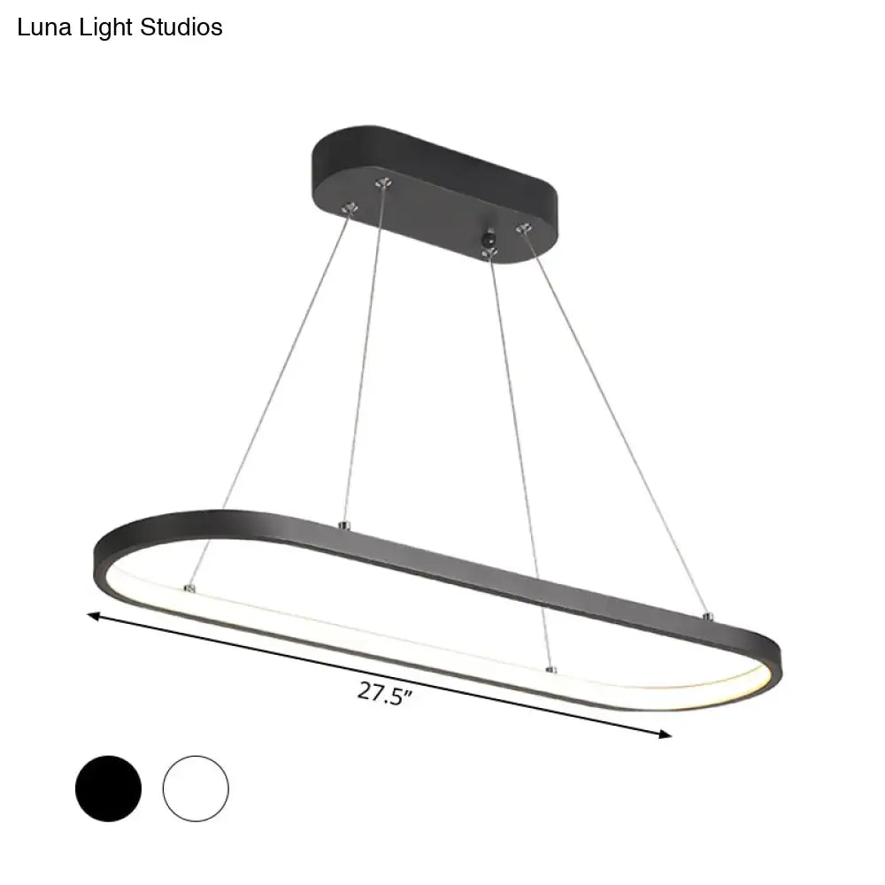 Modern black oval pendant light with ellipse metal shade and warm white led bulb base for restaurant ceiling fixture