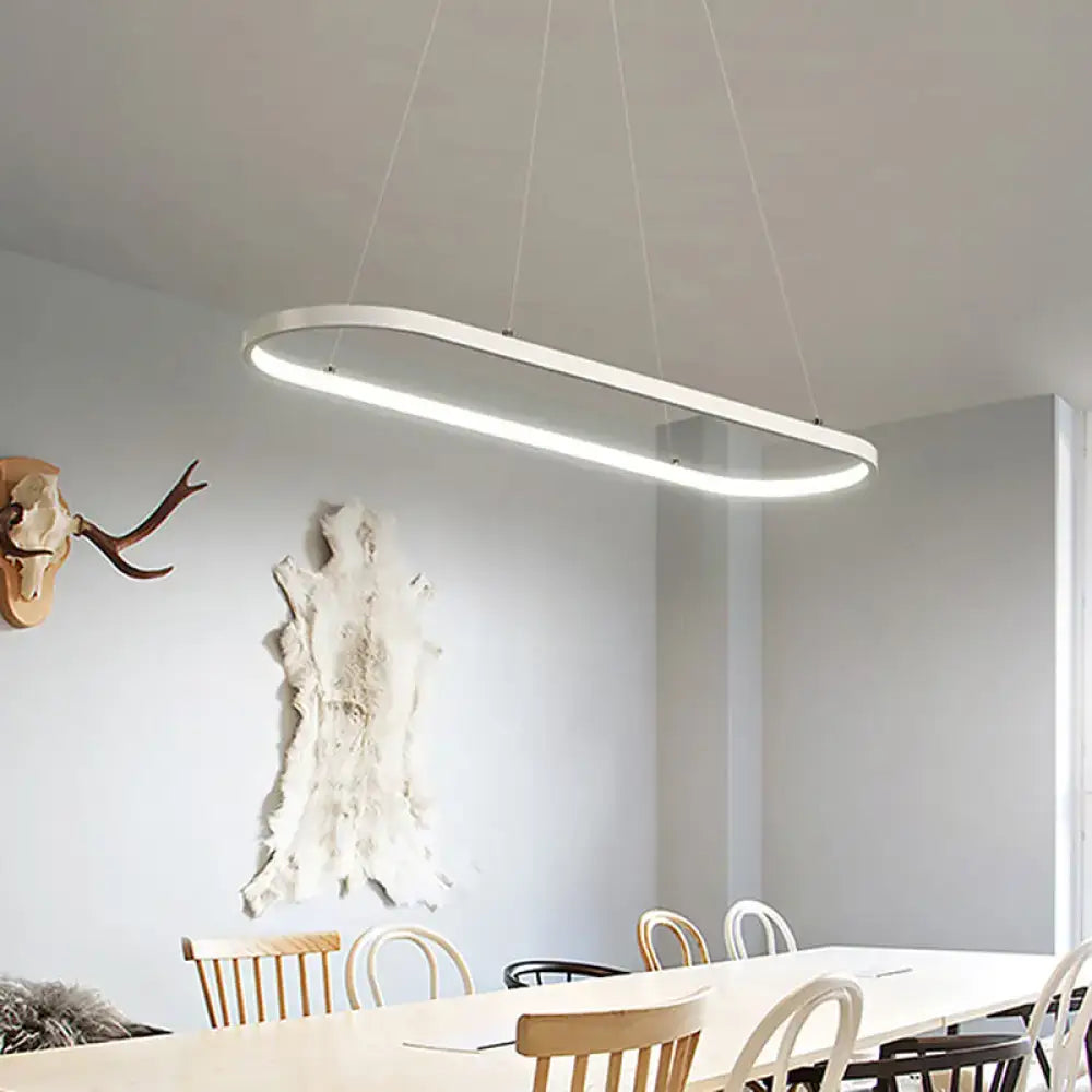Modern white oval pendant light with ellipse metal shade in black and warm white bulb base for restaurant ceiling fixture