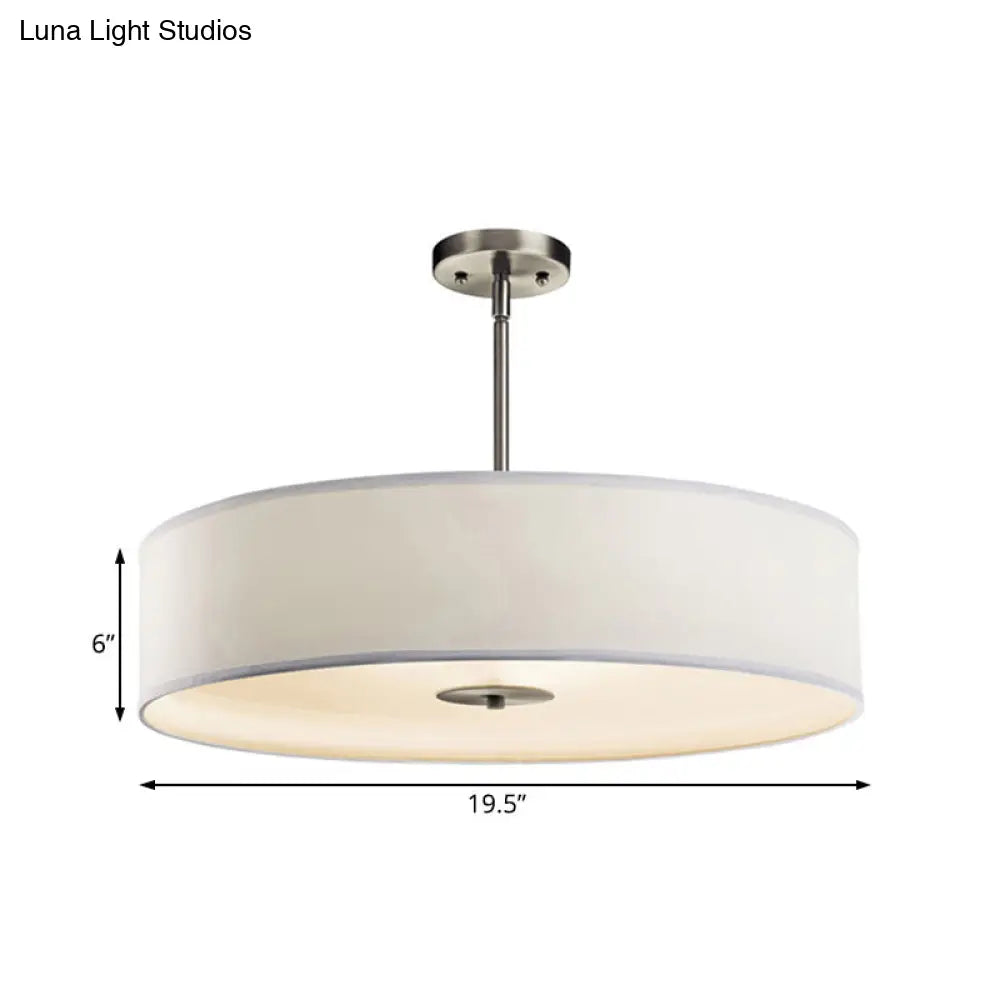 Modern White Fabric Drum Pendant Light with LED, Available in 3 Sizes