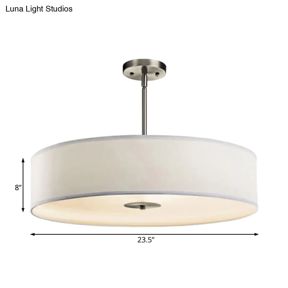 Modern White Fabric Drum Pendant Light with LED, Available in 3 Sizes