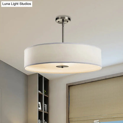 Modern White Fabric Drum Pendant Light with LED, Available in 3 Sizes