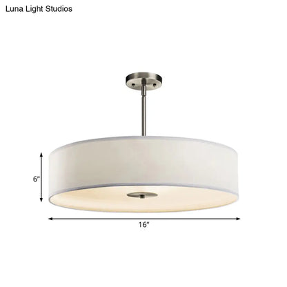 Modern White Fabric Drum Pendant Light with LED, Available in 3 Sizes