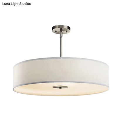 Modern White Fabric Drum Pendant Light with LED, Available in 3 Sizes