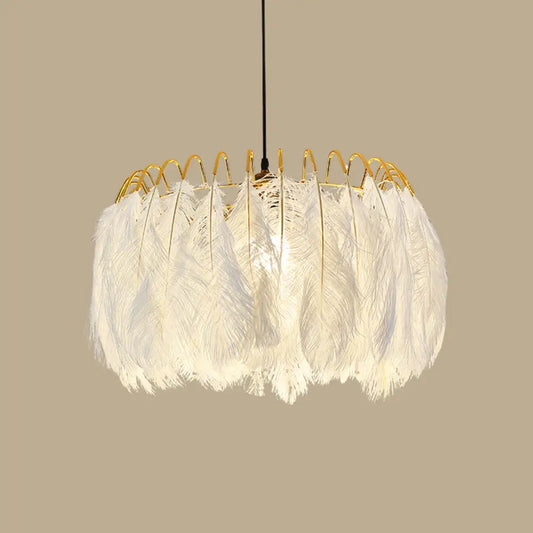 Modern White Feather Hanging Chandelier for Living Room