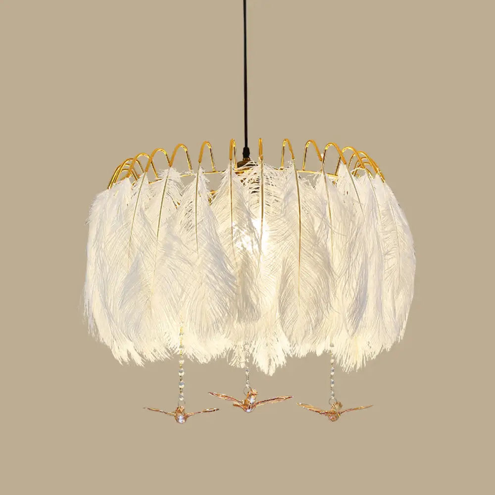 Modern White Feather Hanging Chandelier for Living Room