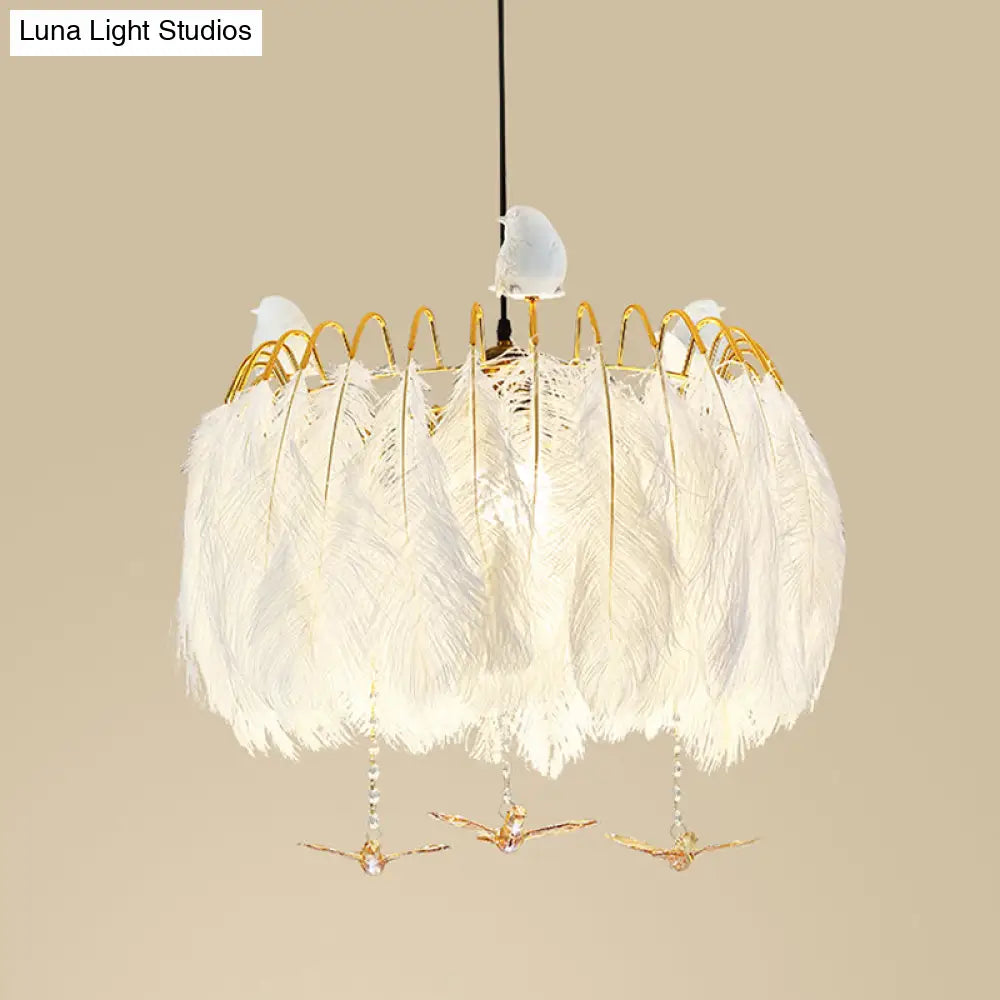 Modern White Feather Hanging Chandelier for Living Room