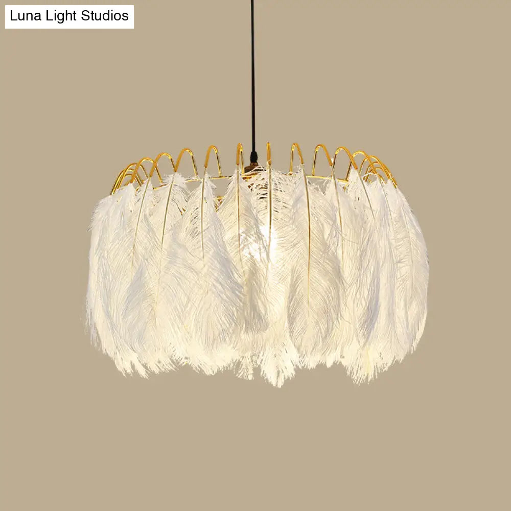 Modern White Feather Hanging Chandelier for Living Room