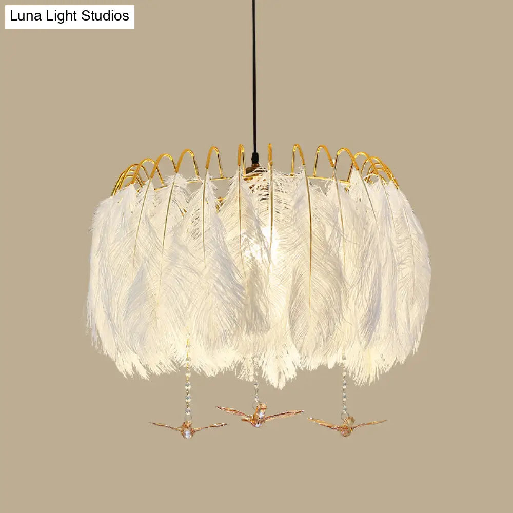 Modern White Feather Hanging Chandelier for Living Room