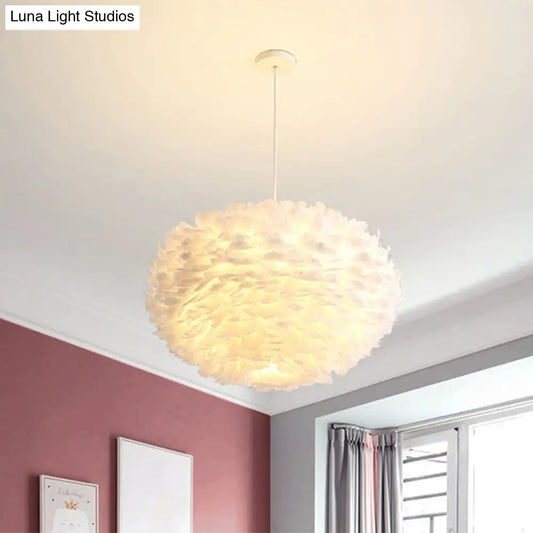 Modern White Feather Hanging Pendant Light for Bedroom