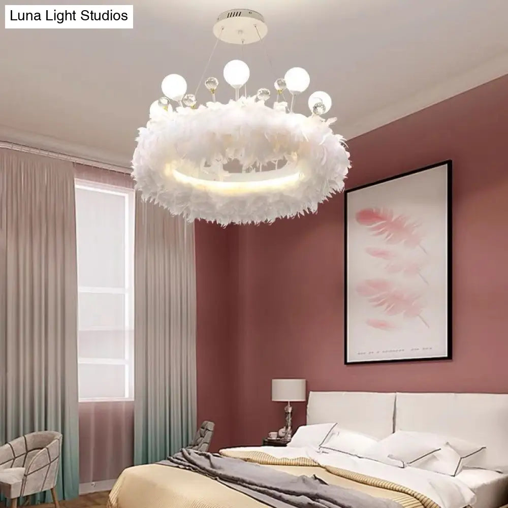 Lámpara colgante moderna de plumas blancas para dormitorio