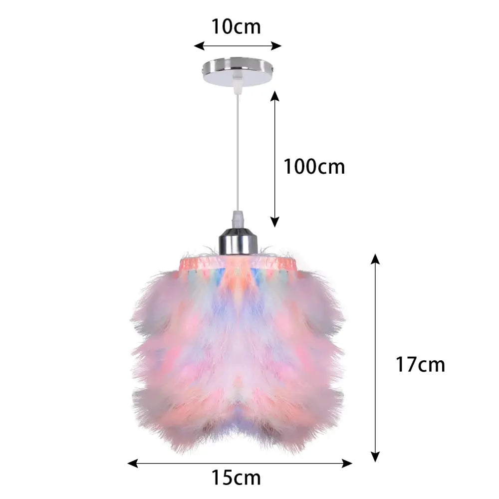 Modern white feather pendant light with pastel pink and lavender feather pendant and chrome finish ceiling mount