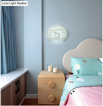 Modern white feather wall lamp made of soft materials for stylish home decoration wall in bedroom settings