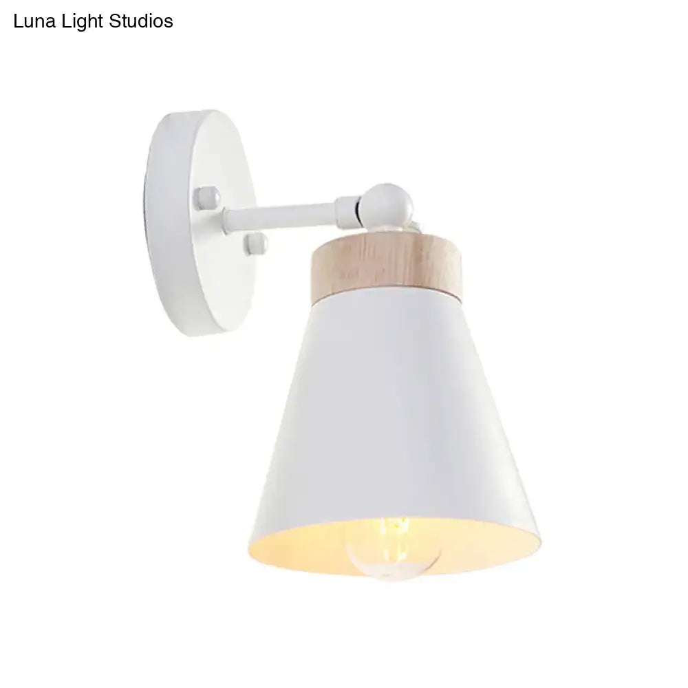 Modern white finish bedside sconce with wood accent band and e26 e27 warm bulb for bedroom wall lighting
