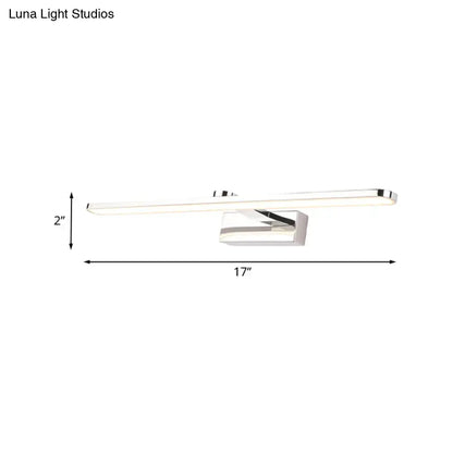Modern white finish wall light with chrome finish and integrated led bulb designed for bathroom use