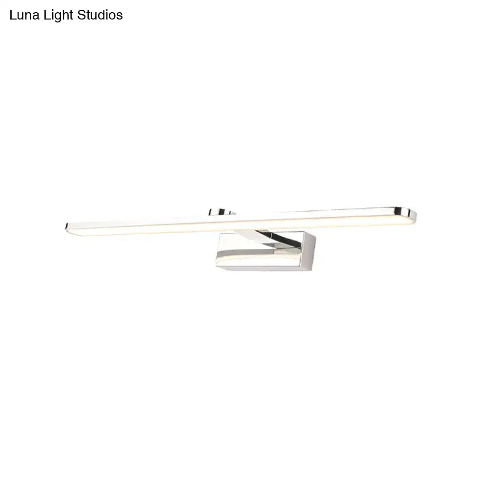 Modern white finish led wall light bathroom sconce with a chrome-finished sleek rectangular design and integrated led bulb