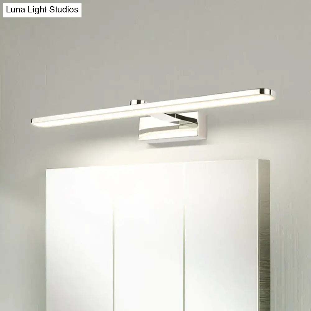 Modern white finish led wall light bathroom sconce with chrome-finished rectangular design and integrated led bulb illumination