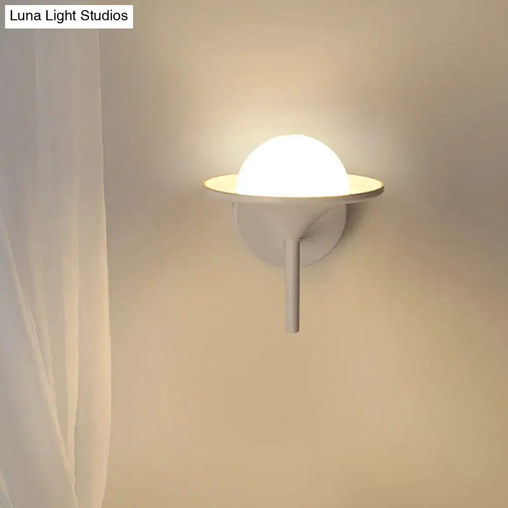 Modern white flared sconce light with frosted globe and flat base for bedroom wall lamp 110v-120v and 220v-240v use
