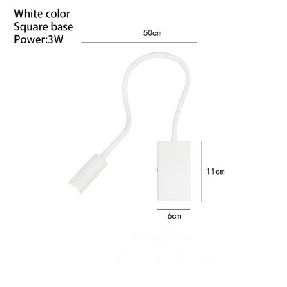 Modern white flexible led wall spot light with gooseneck design and square base for bedroom reading use