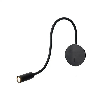 Black adjustable wall spot light with flexible gooseneck and circular base for modern bedroom reading lamp use