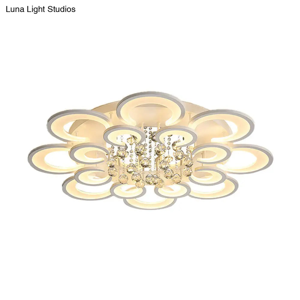 DecorBites™ DecorBites™ Modern White Floral LED Crystal Flushmount Lamp with Warm Lighting