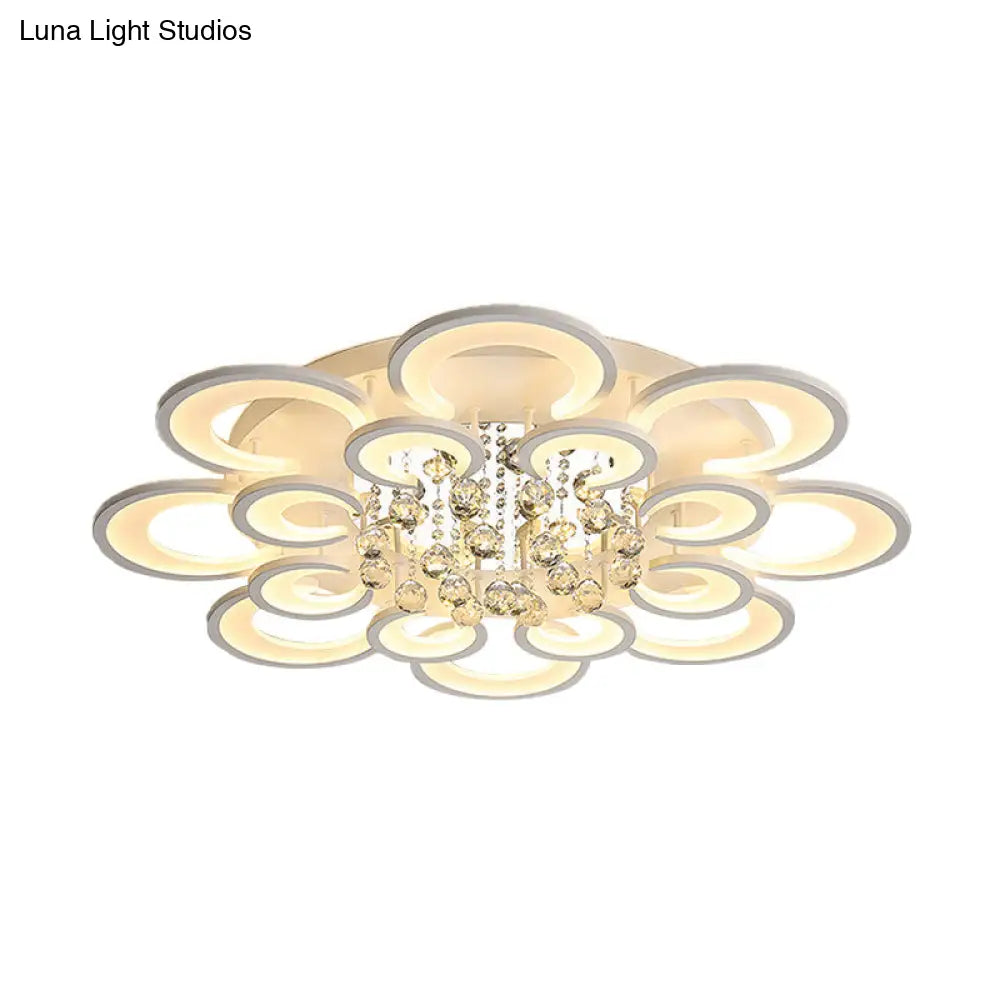 DecorBites™ DecorBites™ Modern White Floral LED Crystal Flushmount Lamp with Warm Lighting