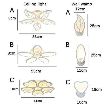 Modern white flower acrylic led ceiling chandelier with leaf-shaped warm white led lamps and metallic frames for living room