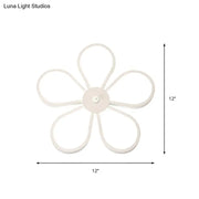 Modern white flower wall mounted led lamp with five petal-shaped arms forms a 15 inch fixture for dining room use