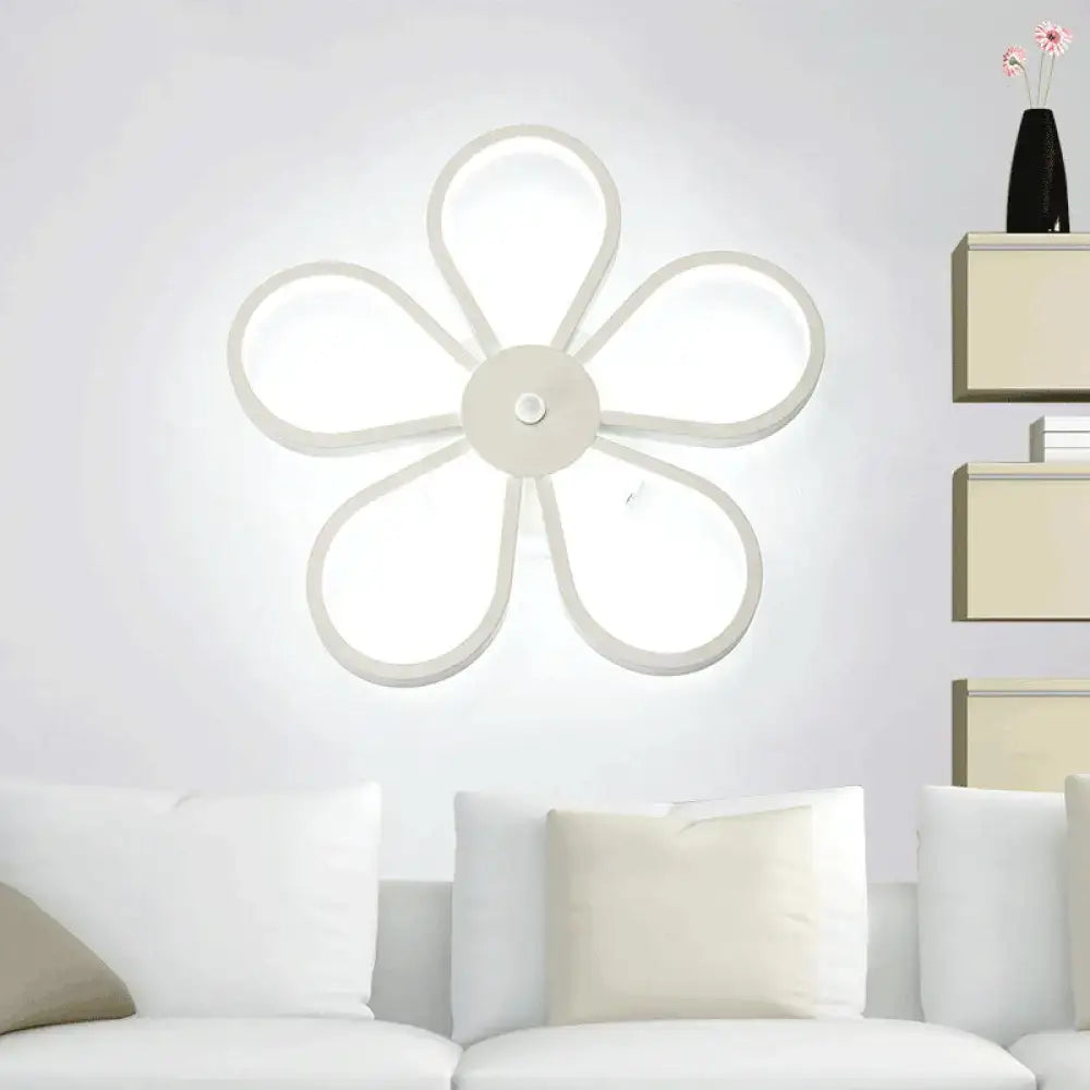 Modern white flower wall mounted led lamp with a five-petal design and central circular base 10 inch fixture
