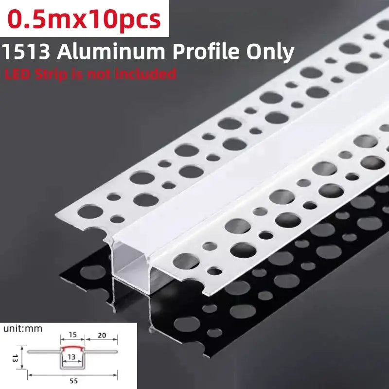 White 1513 aluminum profile with perforated design and precise dimensions for led strip light installation in living room decor