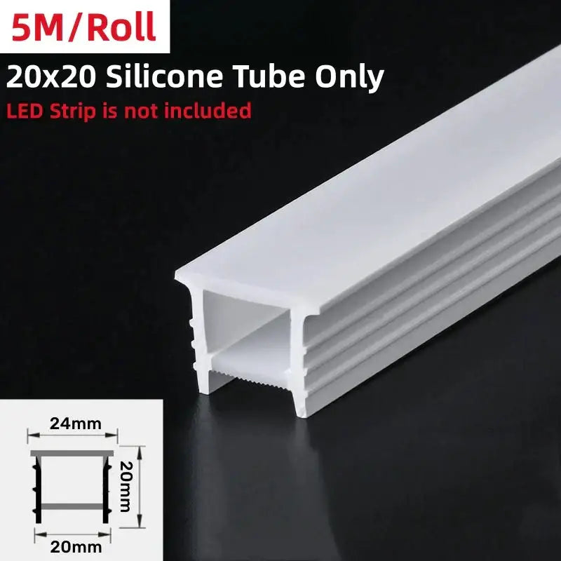 White 20x20mm silicone tube for led strip light in a 5-meter roll for modern living room wall decor