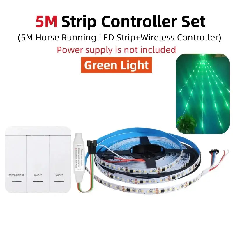 Modern white flowing led strip light with 5 meter green illuminated led strip and white wireless controller for living room decor