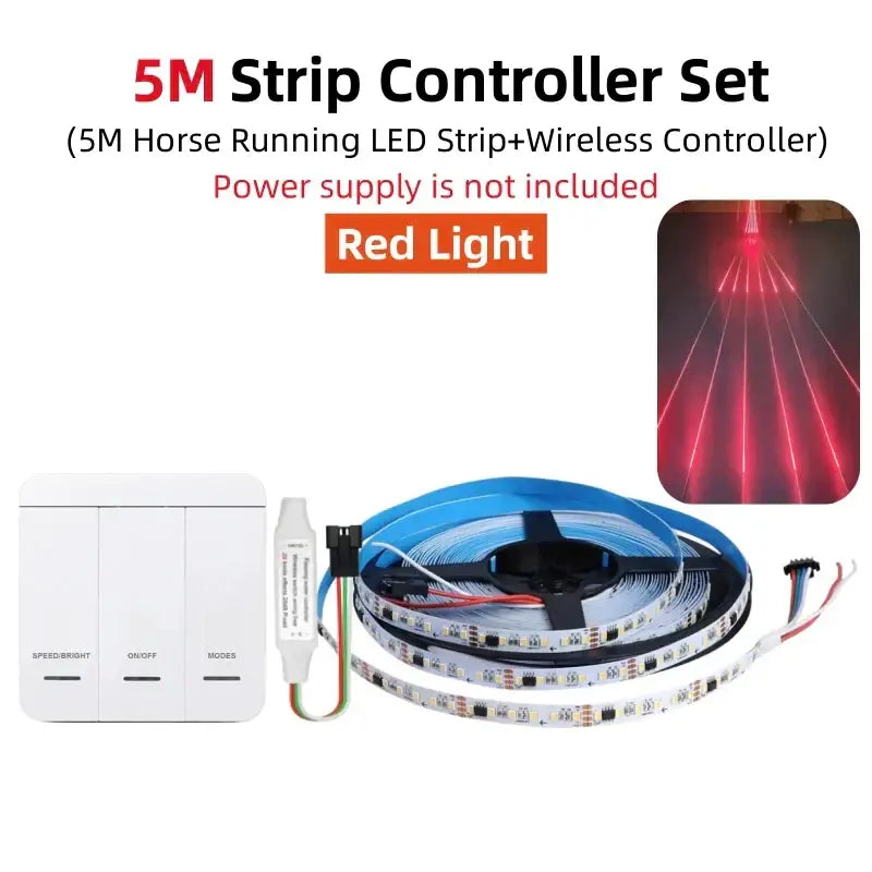 Modern white flowing led strip light with 5-meter red illuminated silicone flex circuit and wireless controller for living room decor