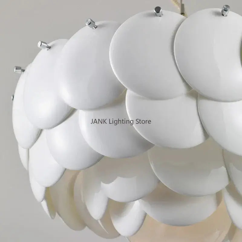Modern white french ceramic chandelier pendant light with glossy layered disc design for living room decorbites french ceramic