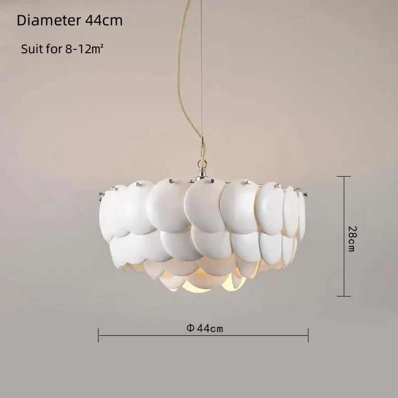 Modern white french ceramic chandelier pendant light with scalloped disc design 44cm diameter by decorbites french ceramic