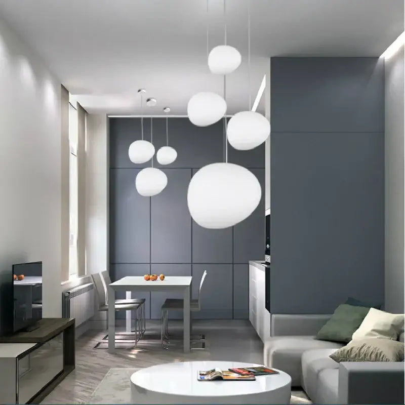 Modern white frosted glass ball led pendant light set featuring spherical decorbites glass ball fixtures for dining room decor