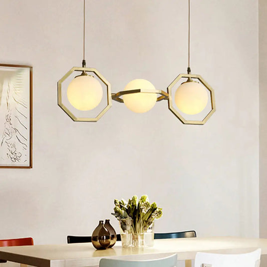 ديكوربايتس™ مصباح جزيرة دائري حديث من الزجاج الأبيض المصنفر بإطار ذهبي مثمن - مصباح سقف معلق بثلاث مصابيح