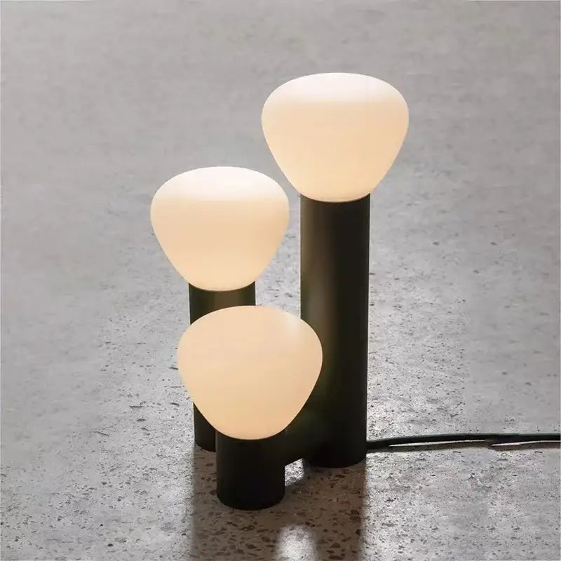 Modern white frosted glass table lamp with matte black base for bedroom ambient light by decorbites glass table lamp