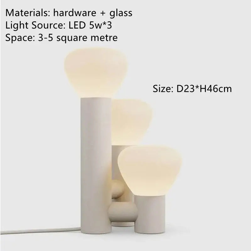 Modern white frosted glass table lamp with three globes on matte cylindrical base for bedroom ambient decorbites glass lamp