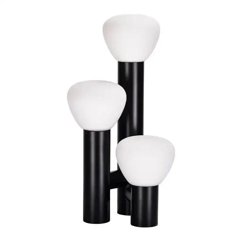 Modern black metal decorbites glass table lamp with three frosted white globes for bedroom ambient lighting