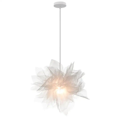 Modern white gauze flower pendant light with delicate sheer fabric and soft glowing center for bedroom decorbites gauze flower